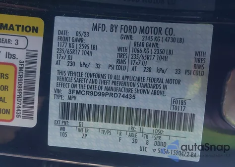 2023 Ford Bronco Sport Badlands z USA, uszkodzony, nr VIN 3FMCR9D99PRD74435